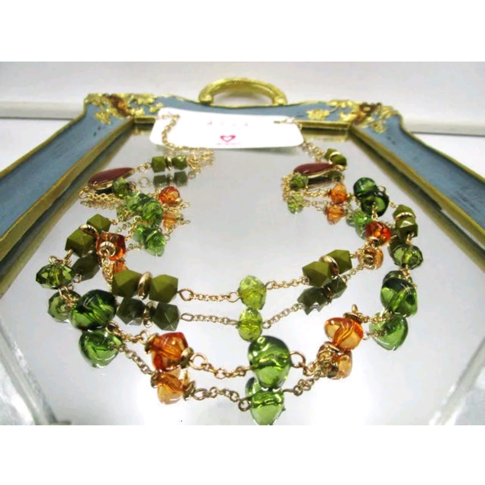 New amber & green beaded necklace